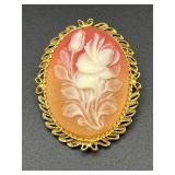 Vintage white rose cameo brooch pin.