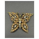 Vintage butterfly rhinestones brooch pin.