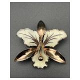 vintage enamel orchid flower brooch pin
