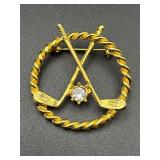 Gold tone gold clubs brooch pin.