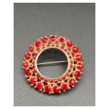 Vintage brooch pin red rhinestones
