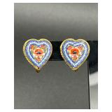 Victorian Italian Micro Mosaic Heart Earrings