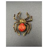 Spider black red rhinestones brooch pin