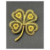 Damascene four-leaf clover brooch trombone clasp