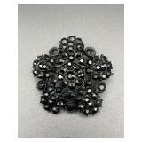 Vintage all black rhinestones brooch pin.