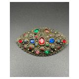 Vintage colorful rhinestones brooch pin.