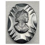 Large black cameo vintage brooch pin. C clasp.
