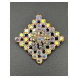 vintage Aurora Borealis AB rhinestones brooch pin.