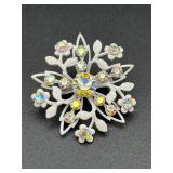 Vintage flower brooch pin. AB rhinestones.
