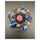 Large Floral Brooch with Rhinestone Accents