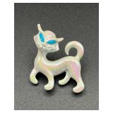 iridescent white enamel cat brooch pin