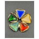 Vintage brooch pin, geometric triangular cabochons