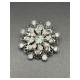 Vintage blue rhinestones brooch pin.