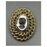 vintage Gerry's black and white cameo brooch
