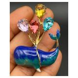 whimsical blue enamel whale brooch Pin.