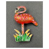 flamingo enamel and rhinestone figural brooch.