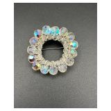 Vintage Clear Aurora Borealis AB Beaded brooch pin