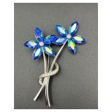 Two Blue flowers brooch pin.