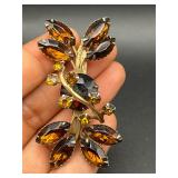 Vintage marquise-cut and topaz color round brooch