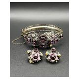 Vintage  Enamel Bangle Bracelet & Earrings Set