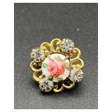 Vintage small Guilloche Rose Brooch pin.
