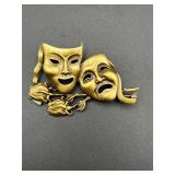 vintage JJ Jonette comedy and tragedy masks brooch