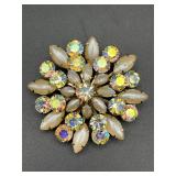 Vintage Coro Aurora Borealis & Cream Brooch Pin