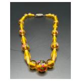 Vintage Art Deco yellow glass bead choker necklace