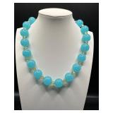 Beautiful light blue glass beads necklace.