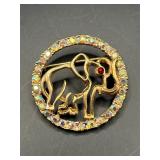 Vintage SEARS Signed Elephant Circle Brooch AB