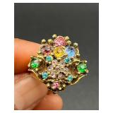 Vintage colored pastel rhinestone adjustable ring.