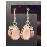 Vintage Pink Shell Leaf Dangle Earrings.