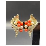 Vintage Coro Faux Coral & Pearl Clip-On Earrings