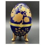 Vintage Limoges-style cobalt blue porcelain egg