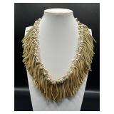 vintage gold-tone fringe bib necklace