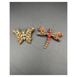 Two brooches. Butterfly and dragonfly.
