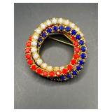 vintage patriotic intertwined circles brooch