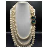 Vintage KJL Style 3-Strand Faux Pearl  Necklace
