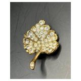 Vintage Gold Rhinestone Leaf Brooch pin