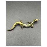 vintage green enamel and rhinestone lizard brooch.
