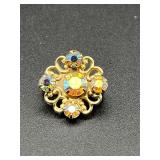 Vintage small AB crystal brooch pin.