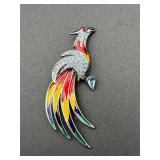 multi-colored enamel and rhinestone bird brooch