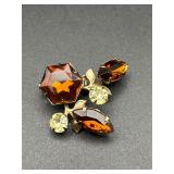 Vintage Amber Topaz color Floral Brooch Pin