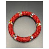 handcrafted red seed-bead Maasai bangle bracelet
