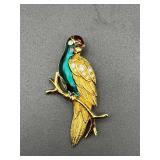 vintage signed Avon gold-tone enamel parrot brooch