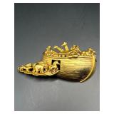 Vintage AJC gold tone Noah's Ark Brooch Pin