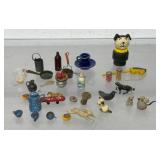 vintage dollhouse miniatures,  animal figurines,