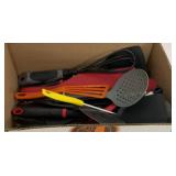 Kitchen utensils, spatulas, whisks, tongs,