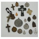 19 Religious necklace pendants some marked Italy