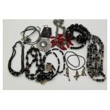 9 vintage necklaces, 1 pair of earrings with